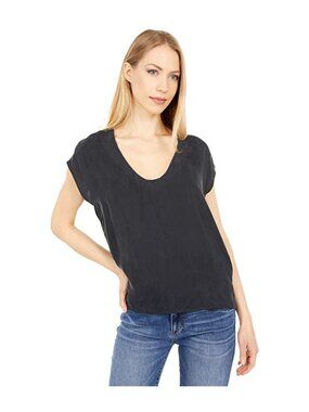 THREE DOTS Womens Black Cap Sleeve V Neck T-Shirt Top Size XL